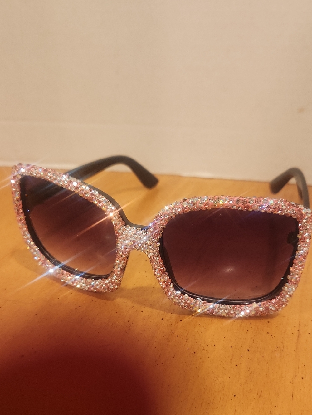 Rhinestone Embellished Pink Sunglasses for Women